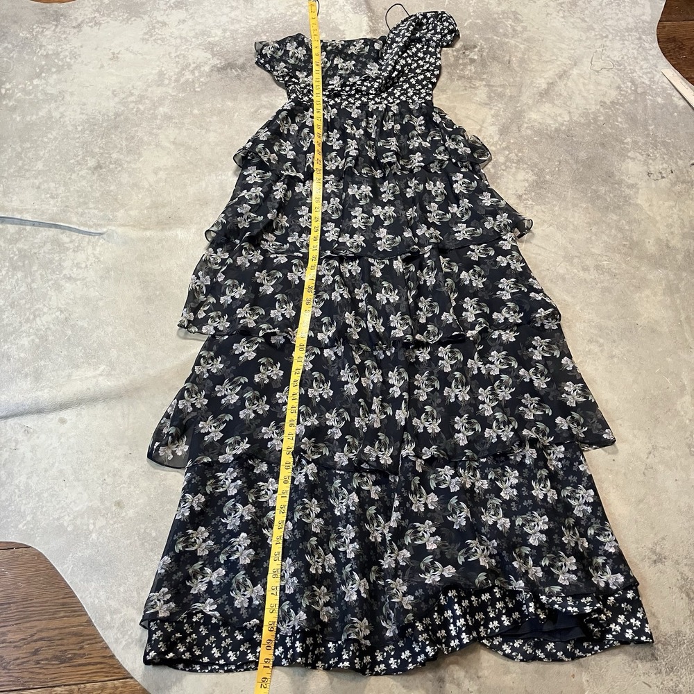 Jill Jill‎ Stuart Dress Womens Size 2 Black Floral Kiera Ruffle Gown Maxi Tiered - Picture 4 of 10